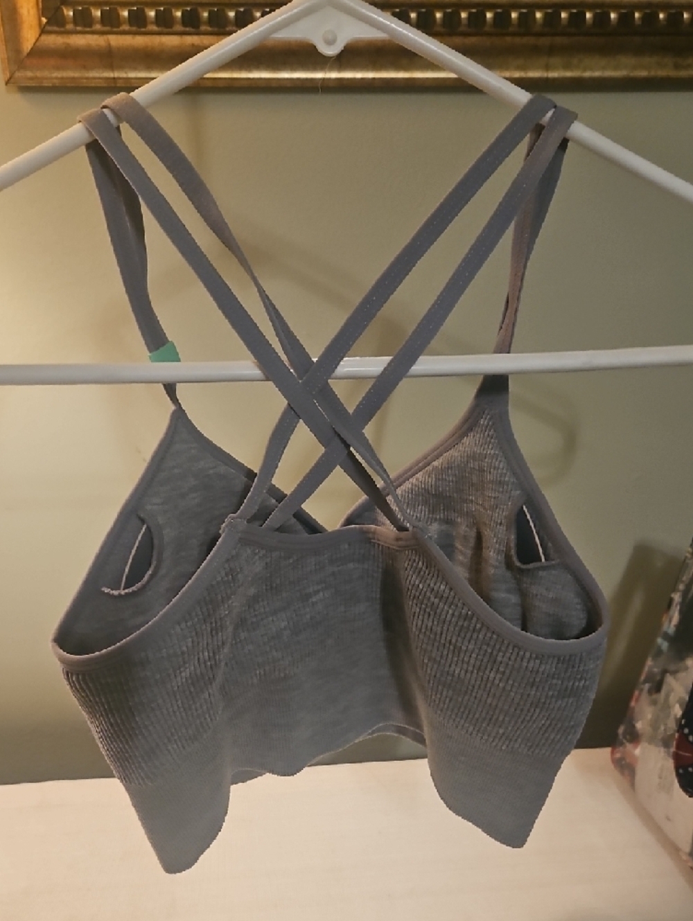 Seamless Ribbed Compression Bralette - Sports Bra Light Gray - Picture 6 of 6